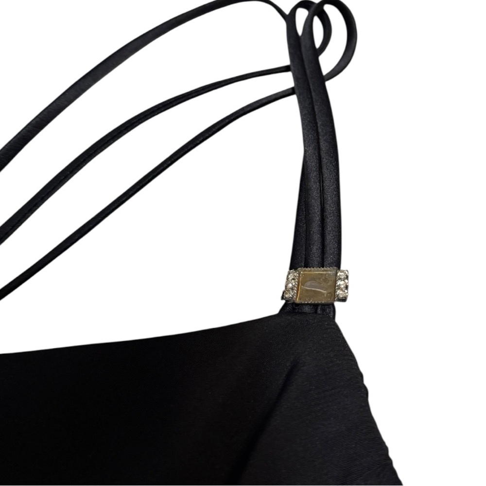 Vintage Cachet Gemstone Embellished Strappy Asymmetrical Hem Satin 90's Dress - Picture 6 of 13